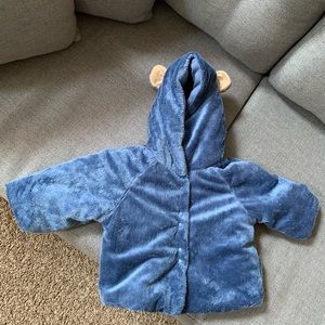 Blue soft baby jacket with bear ears